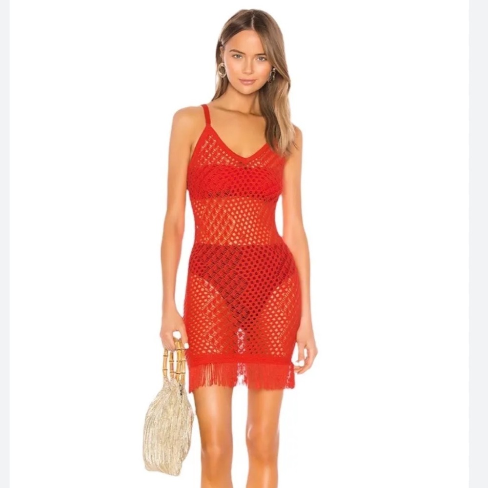 Camila Coehlo En Route Coral Knit Crochet Dress